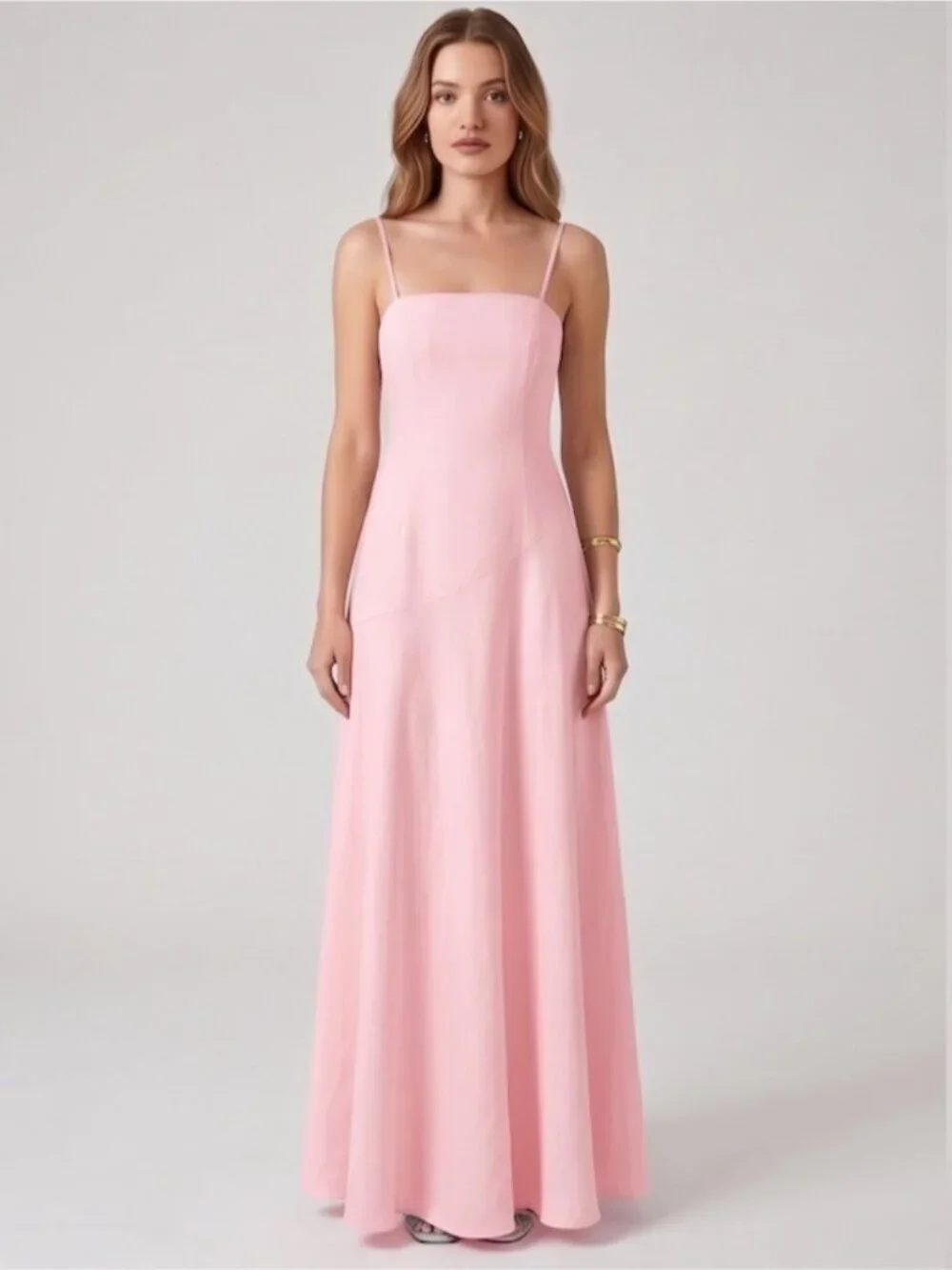 Reformation Style Linen-Blend Strappy Maxi Dress Pink - Picture 2 of 7